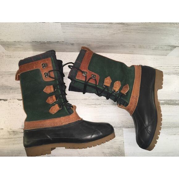 Eddie Bauer Duck Waterproof Snow Hiking Winter Boot Mens 8 Green Blue Leather - Picture 8 of 14